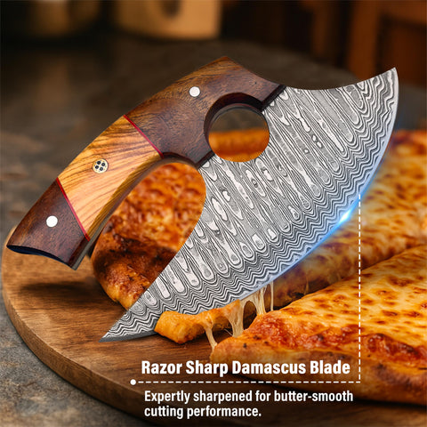 River Cross Knives damascus ulu diseño artesanal y duradero.