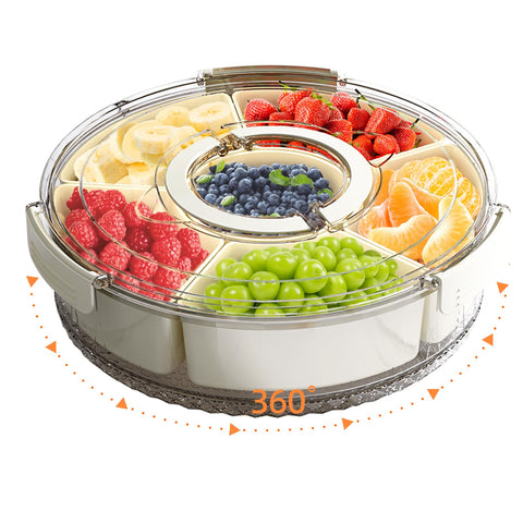 Bandeja dividida con tapa y mango de riyeloi, ideal para transportar snacks