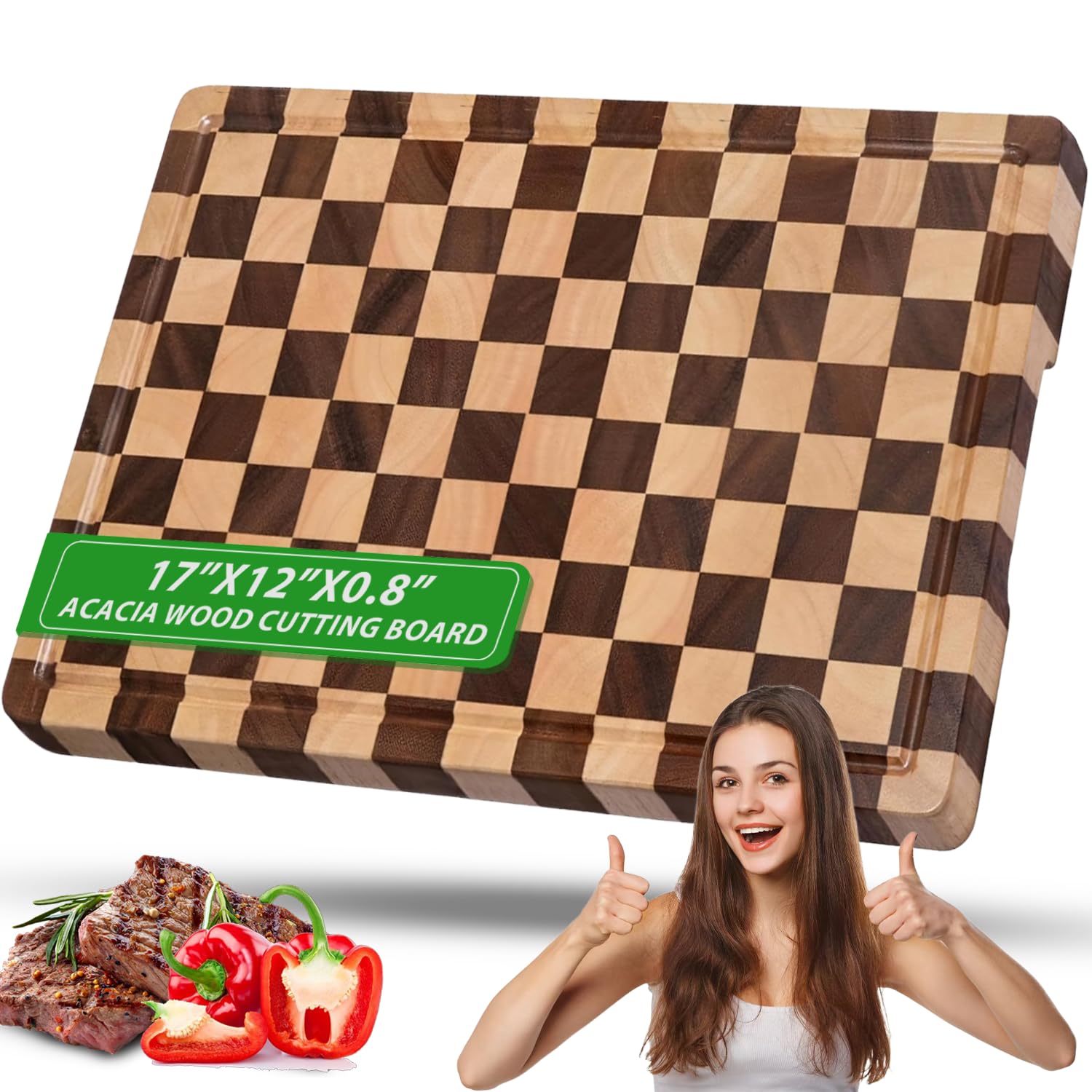 RIZENCE tabla de corte de acacia con grano final, duradera para uso diario.