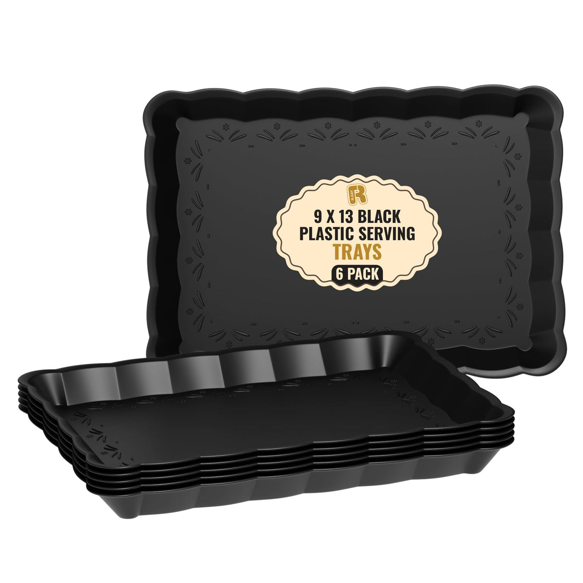 Bandejas negras de R-KAY de plástico, set de 6, ideales para fiestas.