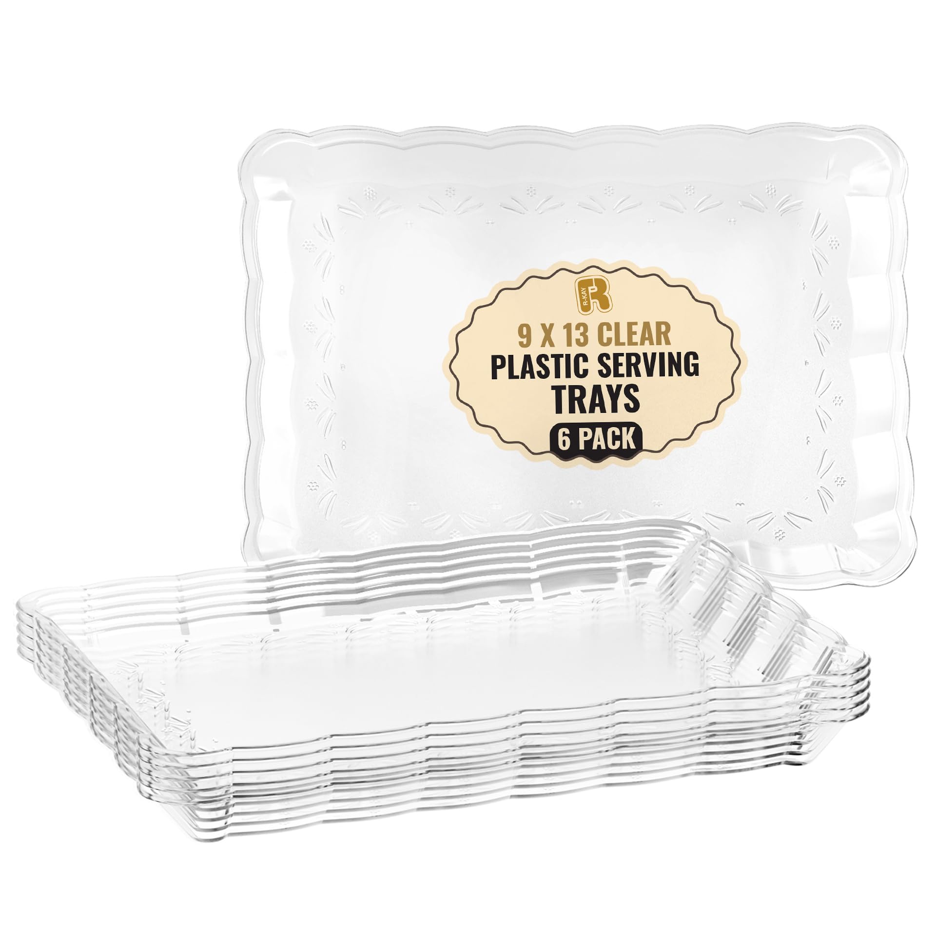 Bandejas RKAY rectangulares 9x13 transparentes para presentar comida de forma elegante.