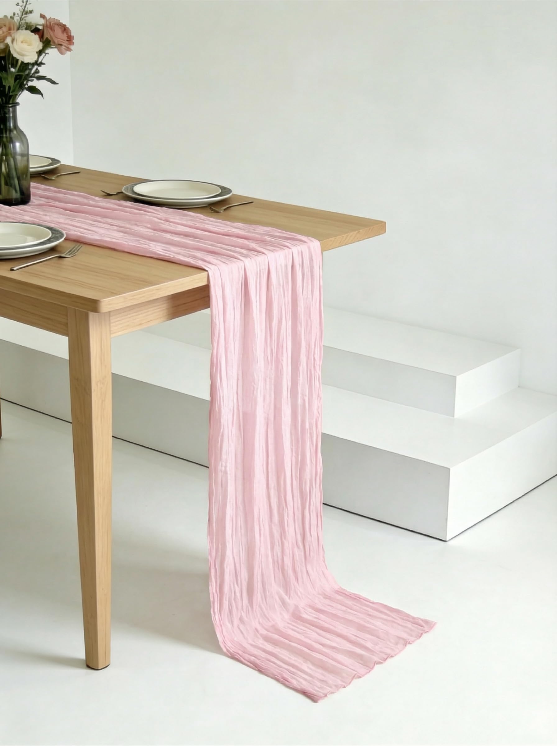 RLGIISE camino de gasa rosa, tamaño generoso para mesas rectangulares o redondas.