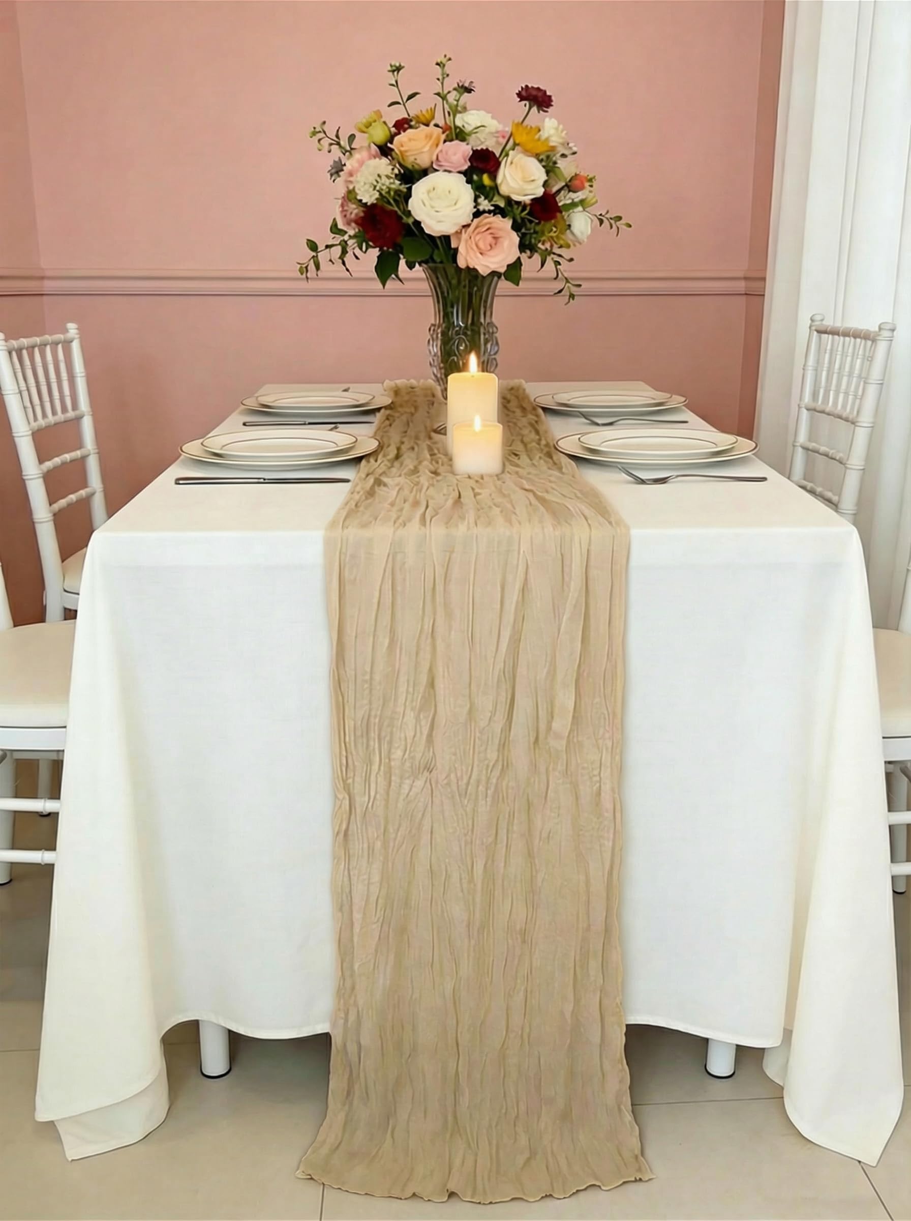 RLGIISE mantel gasa beige 120x17 para mesas rectangulares.