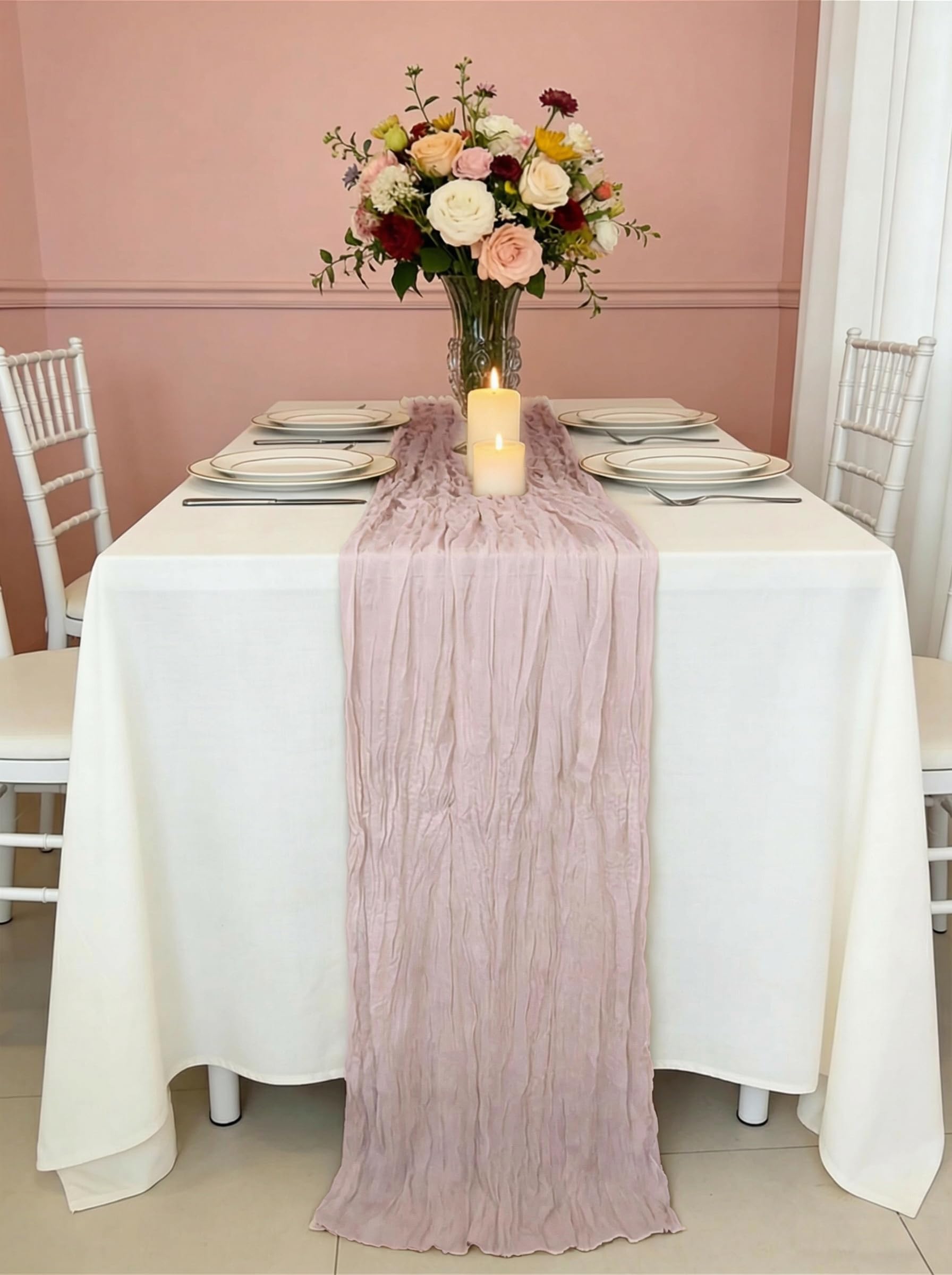 RLGIISE mantel de gasa rosa empolvado para bodas y mesas elegantes.
