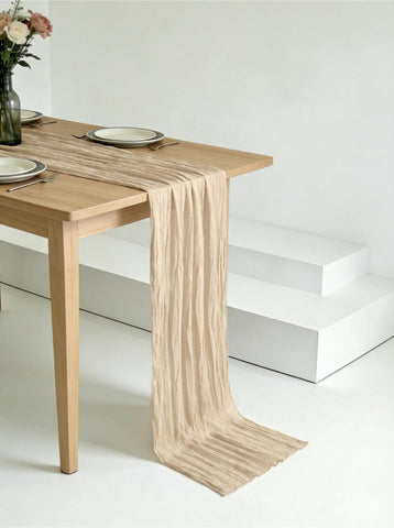 RLGIISE textura natural en mantel gasa beige para ambiente chic.