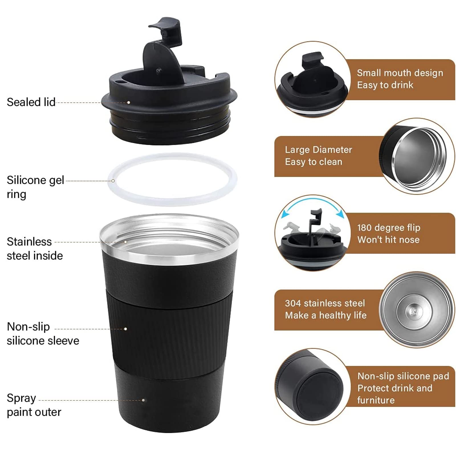 RNGODO Tapa doble sello de silicona mantiene bebidas seguras y sin goteos.
