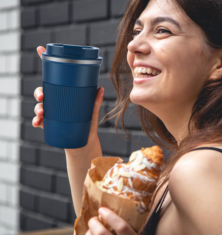 RNGODO Taza 12oz tapa con junta evita derrames en coche y oficina