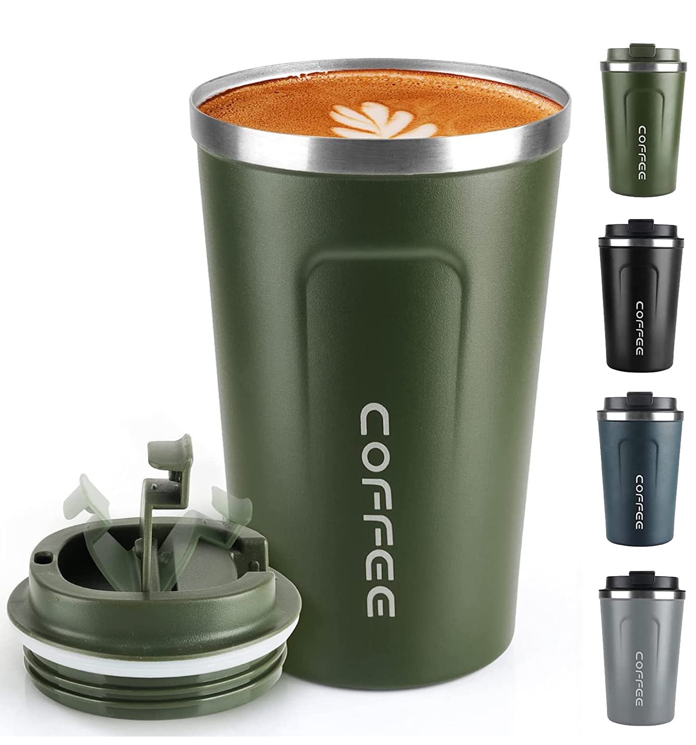 RNGODO Taza de viaje 12oz aislada con tapa, ideal para llevar café caliente.