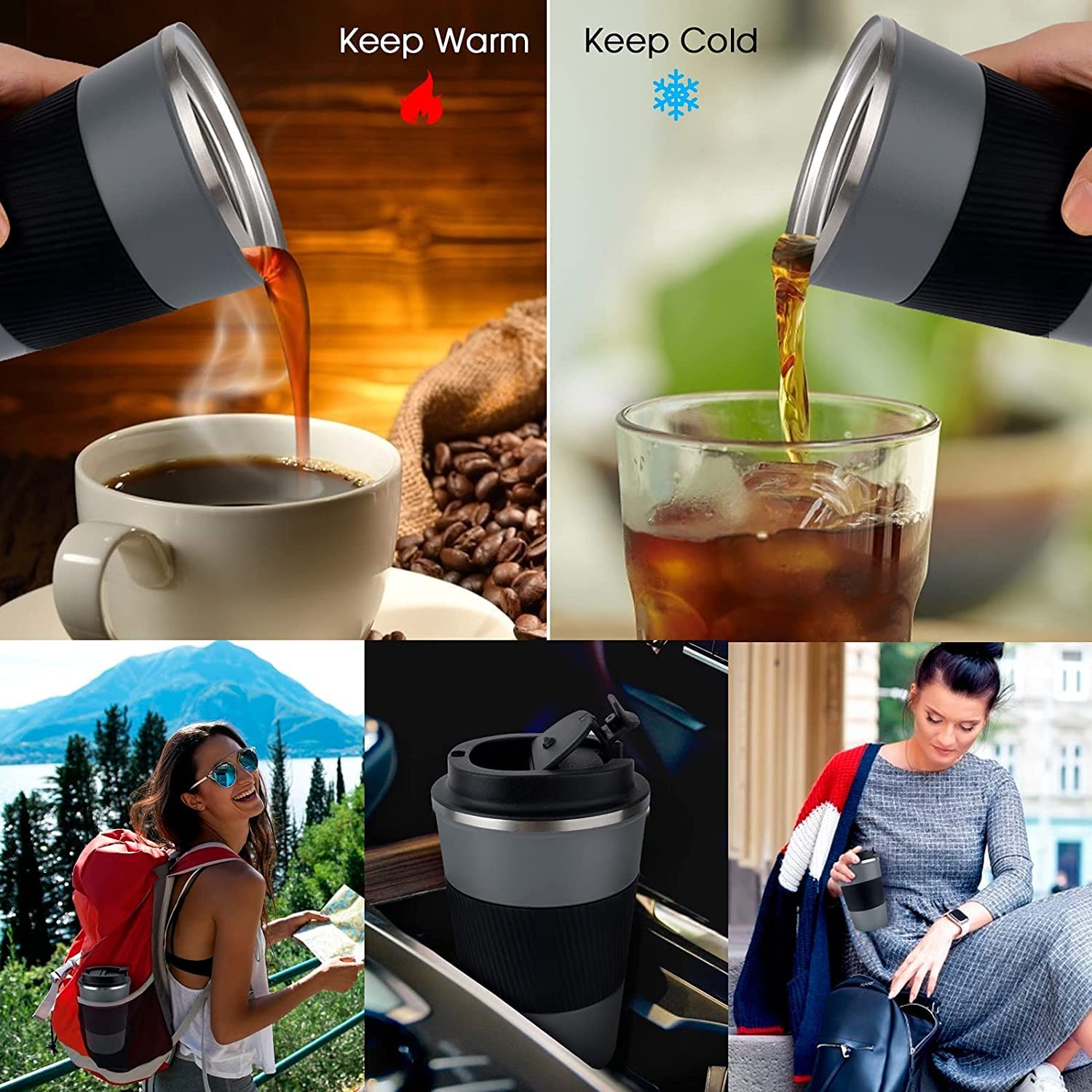RNGODO Taza de Viaje para uso con una mano y sorbido cómodo