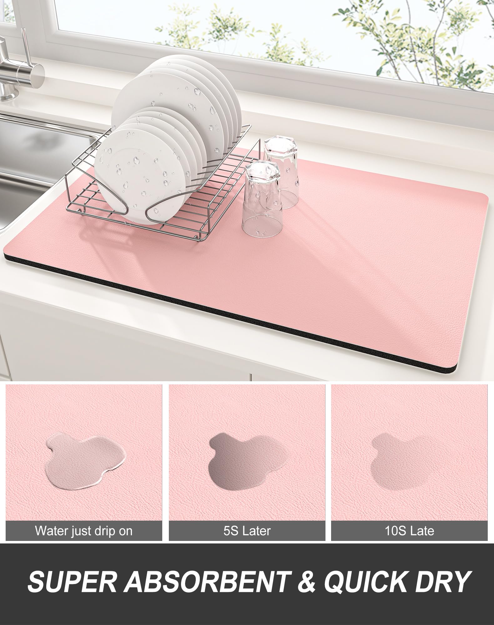Rnivvi absorcion nano rápida rosa facilita secado de vasos y utensilios.