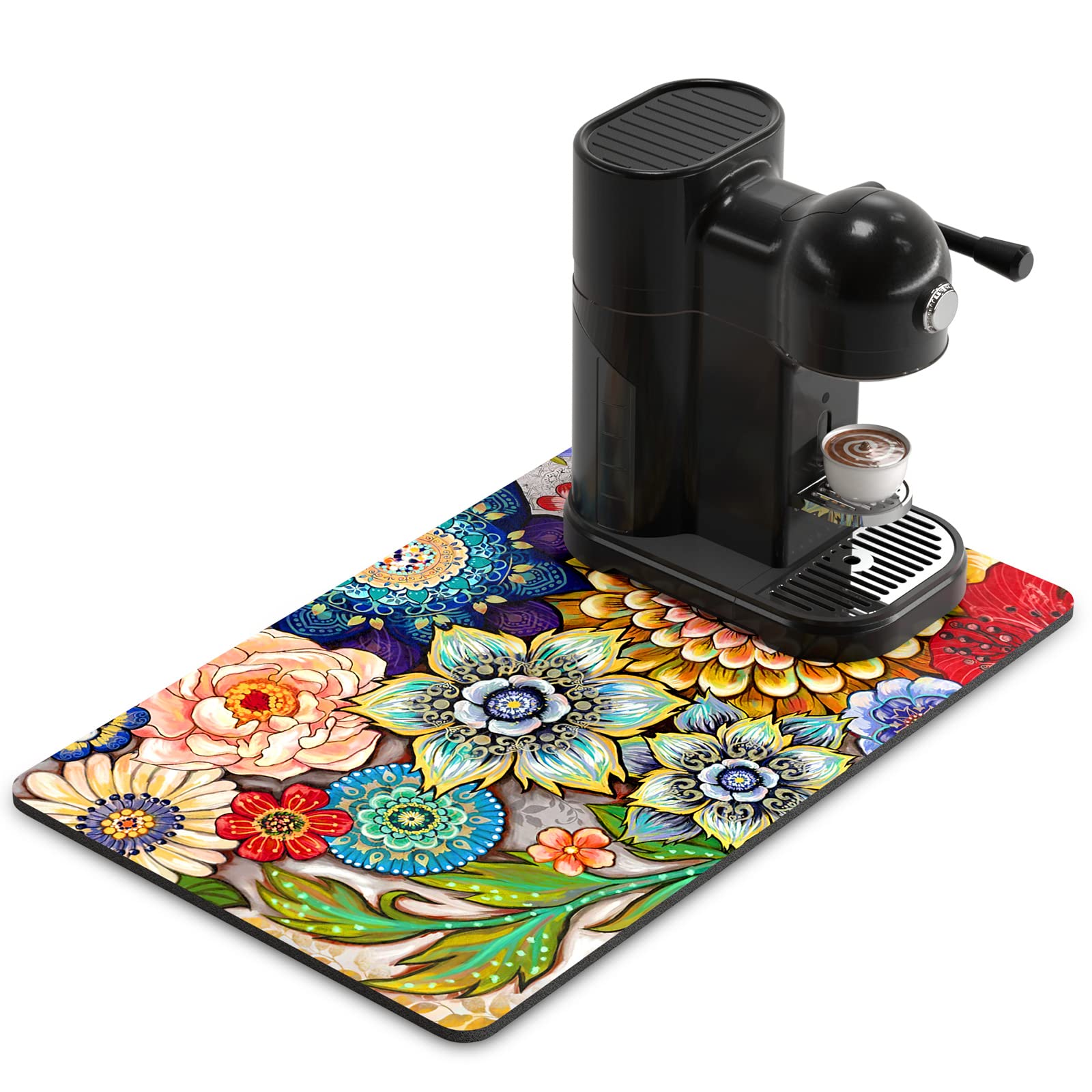 Rnivvi Alfombra Café Flor Mandala, protege la encimera y decora la zona