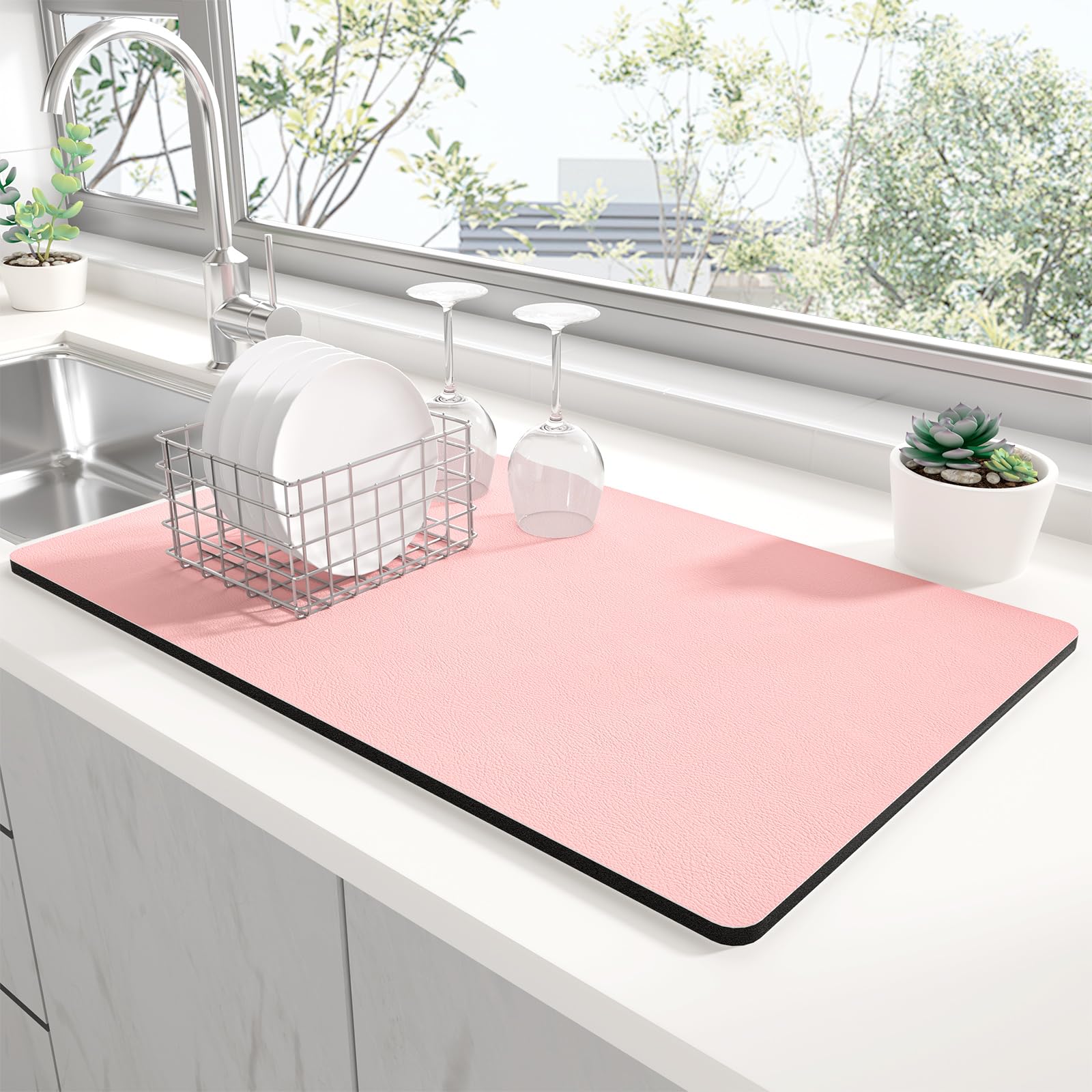 Rnivvi almohadilla secado vajilla 12x19 rosa para secar platos rápidamente.