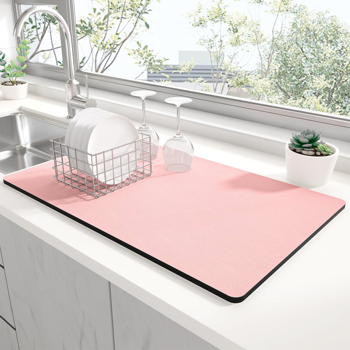 Rnivvi almohadilla secado vajilla 12x19 rosa para secar platos rápidamente.