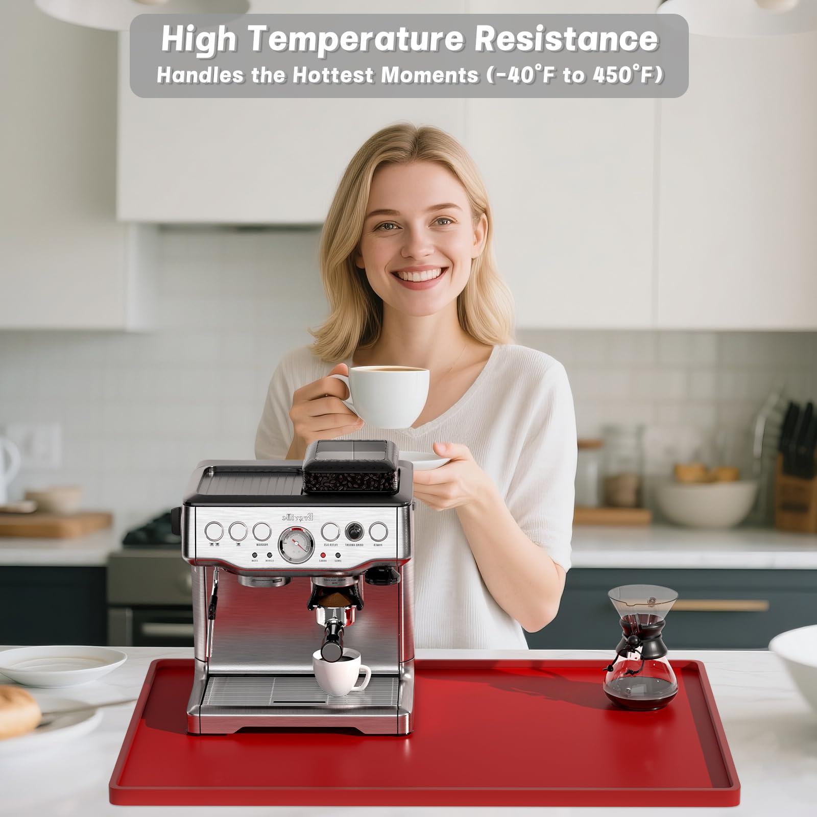 Rnivvi base antideslizante para cafe silicona roja mantiene la máquina estable.