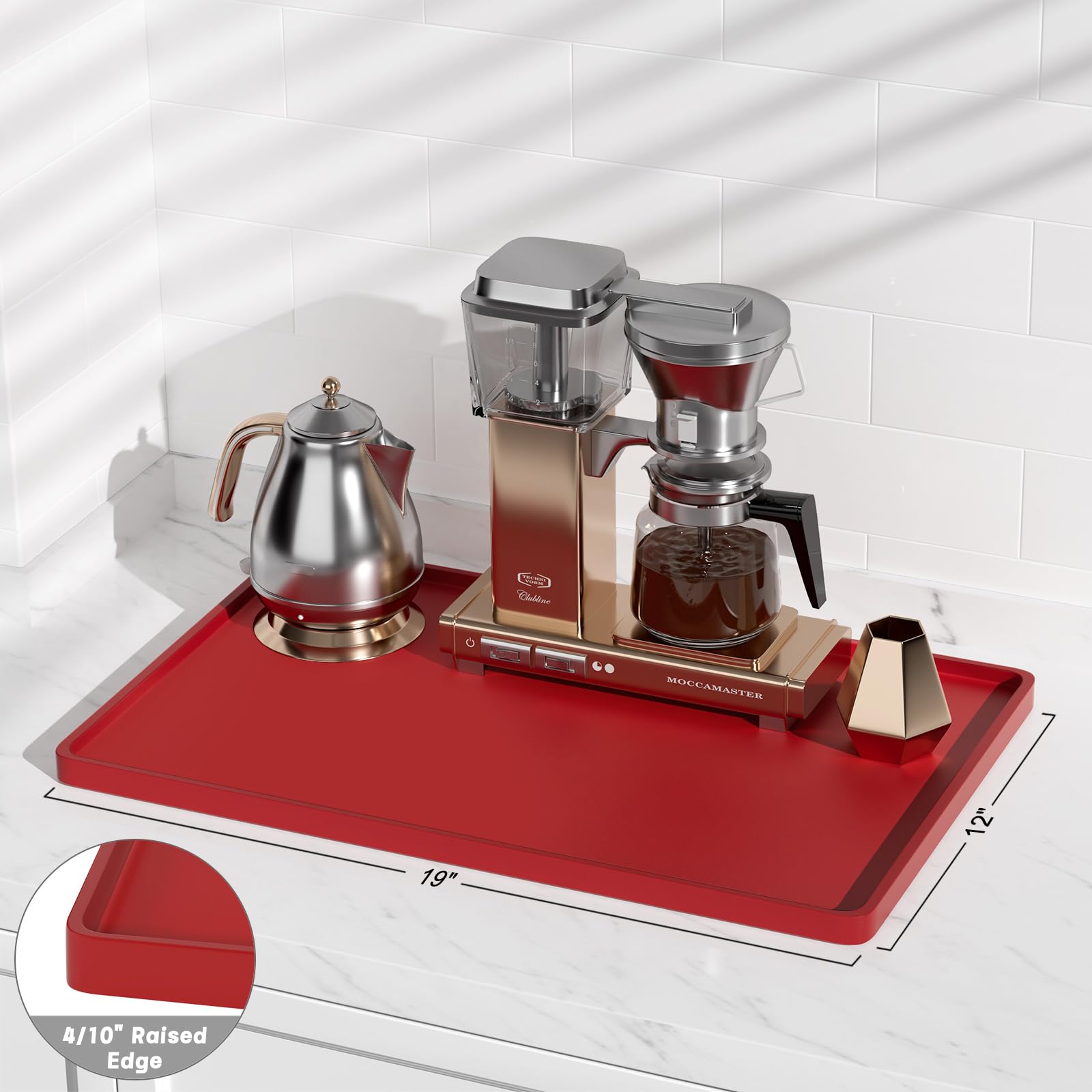 Rnivvi borde elevado de silicona roja protege encimeras del calor y derrames.