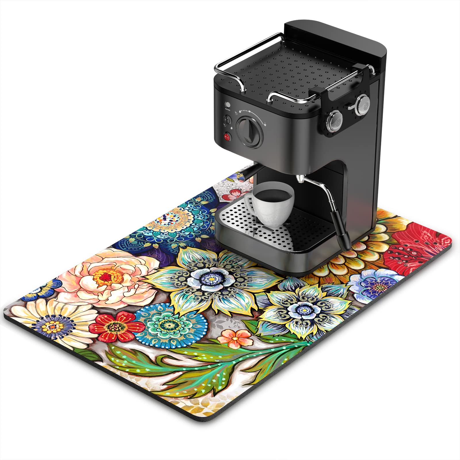 Alfombrilla Rnivvi con diseño floral protege encimera y aporta color.
