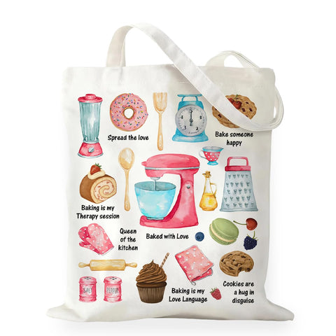 Bolsa RNYJJ vista frontal, ideal para llevar utensilios de repostería y objetos diarios.