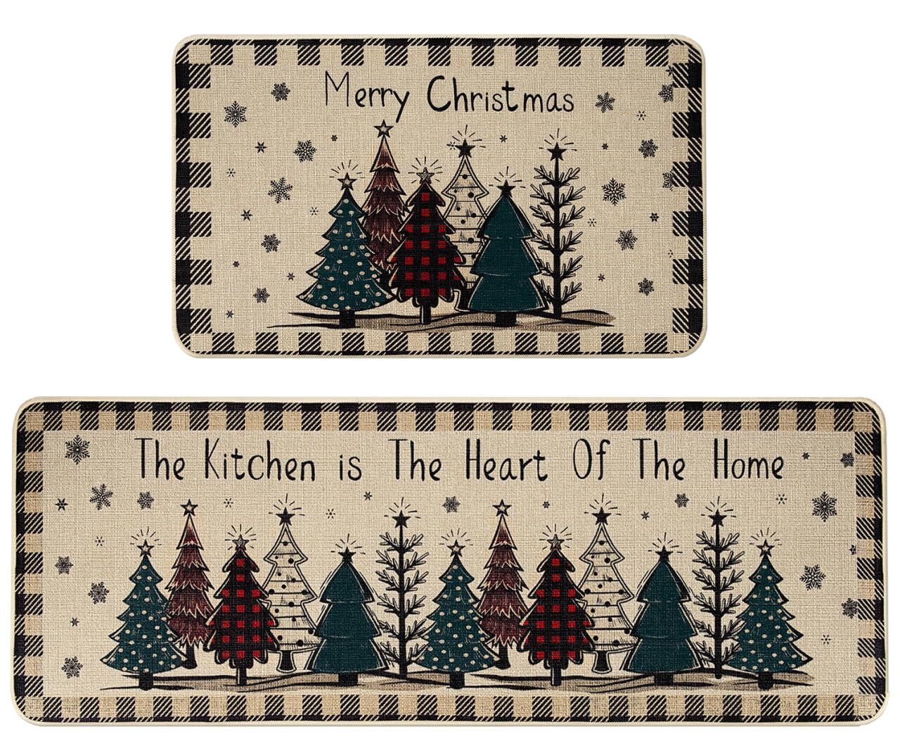 Alfombrilla Roberly con diseño de árbol navideño búfalo negro 17x29, ideal junto al fregadero.