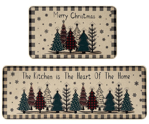 Alfombrilla Roberly con diseño de árbol navideño búfalo negro 17x29, ideal junto al fregadero.