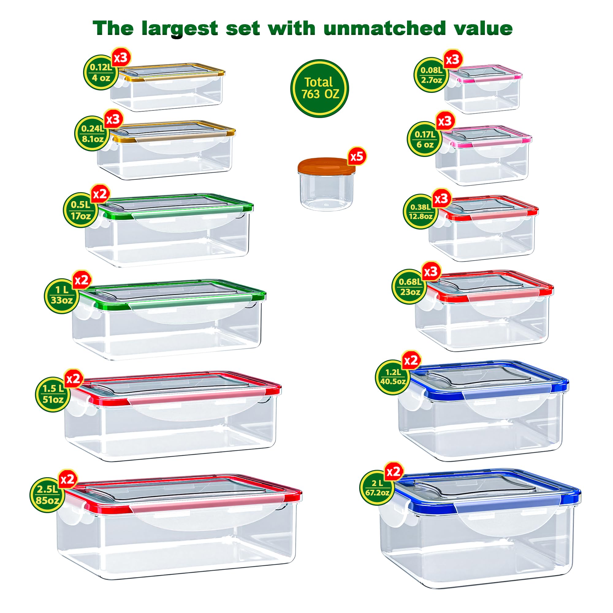 RockBerry recipientes cuadrados apilables para organizar despensa y refrigerador