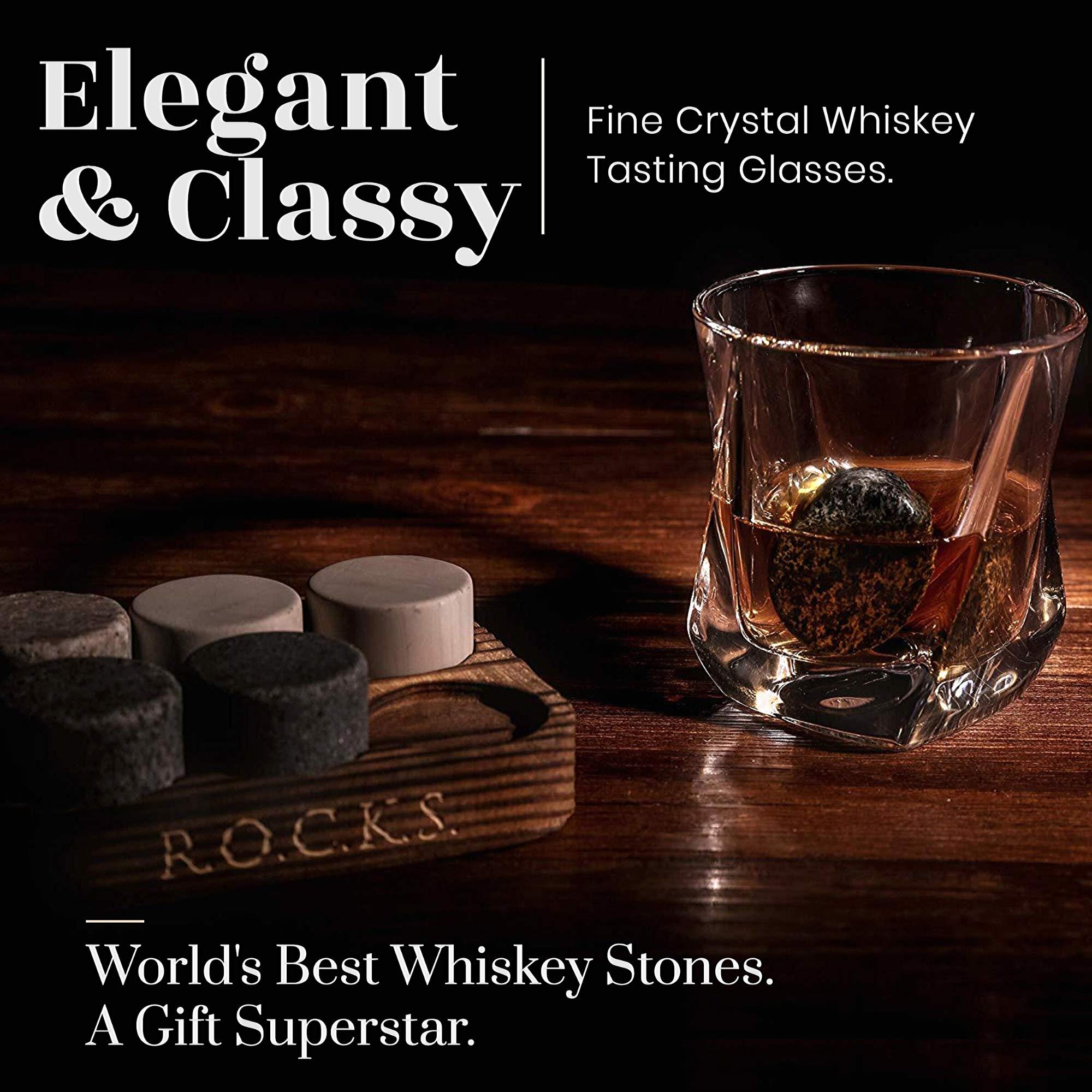 Rocks Whiskey Chilling Stones: escena de degustación con piedras enfriadoras.