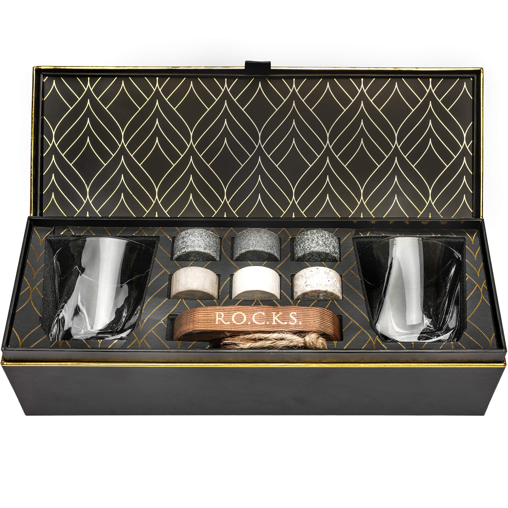 Rocks Whiskey Chilling Stones: piedras de granito para enfriar sin diluir, regalo elegante.