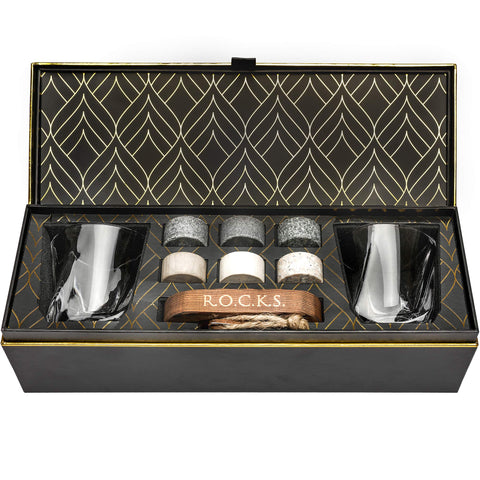 Rocks Whiskey Chilling Stones: piedras de granito para enfriar sin diluir, regalo elegante.
