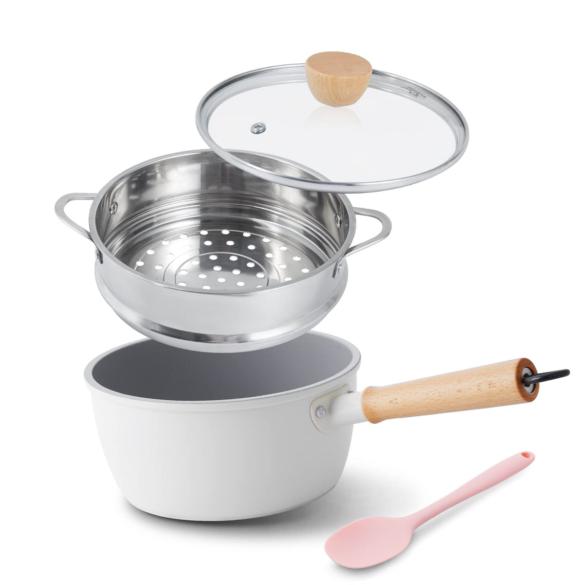 ROCKURWOK olla cerámica antiadherente con tapa para cocinar sin esfuerzo y limpiar rápido.