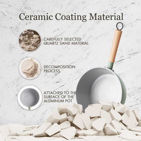 ROCKURWOK sarten ceramica antiadherente mango madera mantiene manejo cómodo y seguro.