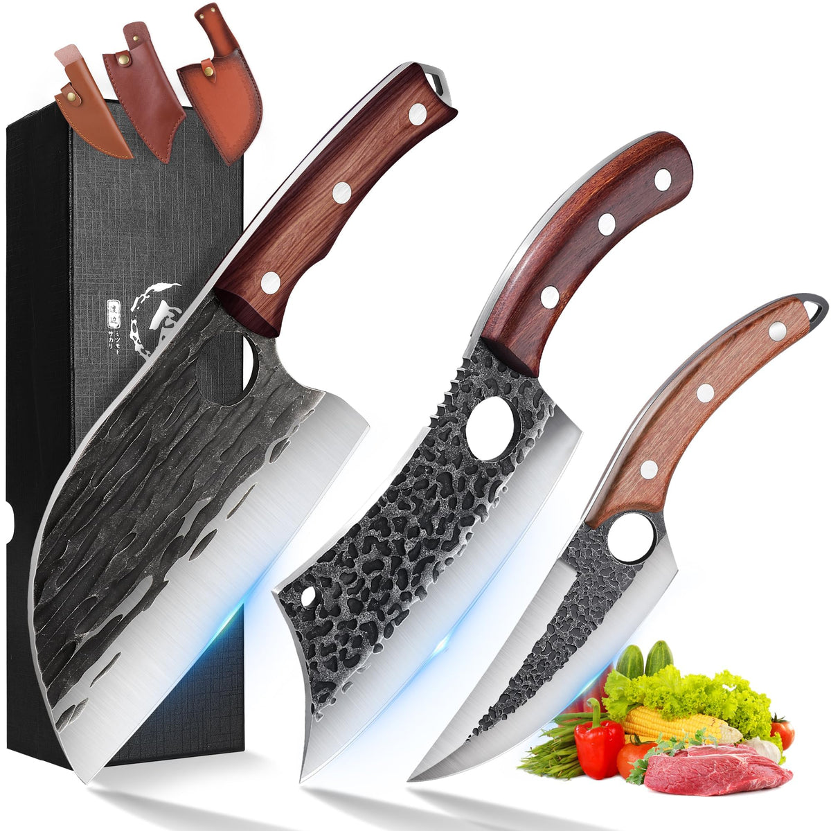 Cuchillo ROCOCO chef serbio con borde en V de 15° para cortes precisos.