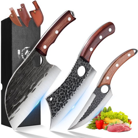 Cuchillo ROCOCO chef serbio con borde en V de 15° para cortes precisos.