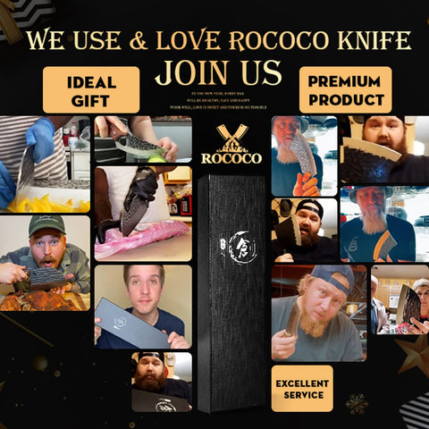 ROCOCO cuchillo para aventuras al aire libre: diseño robusto para camping y asados.