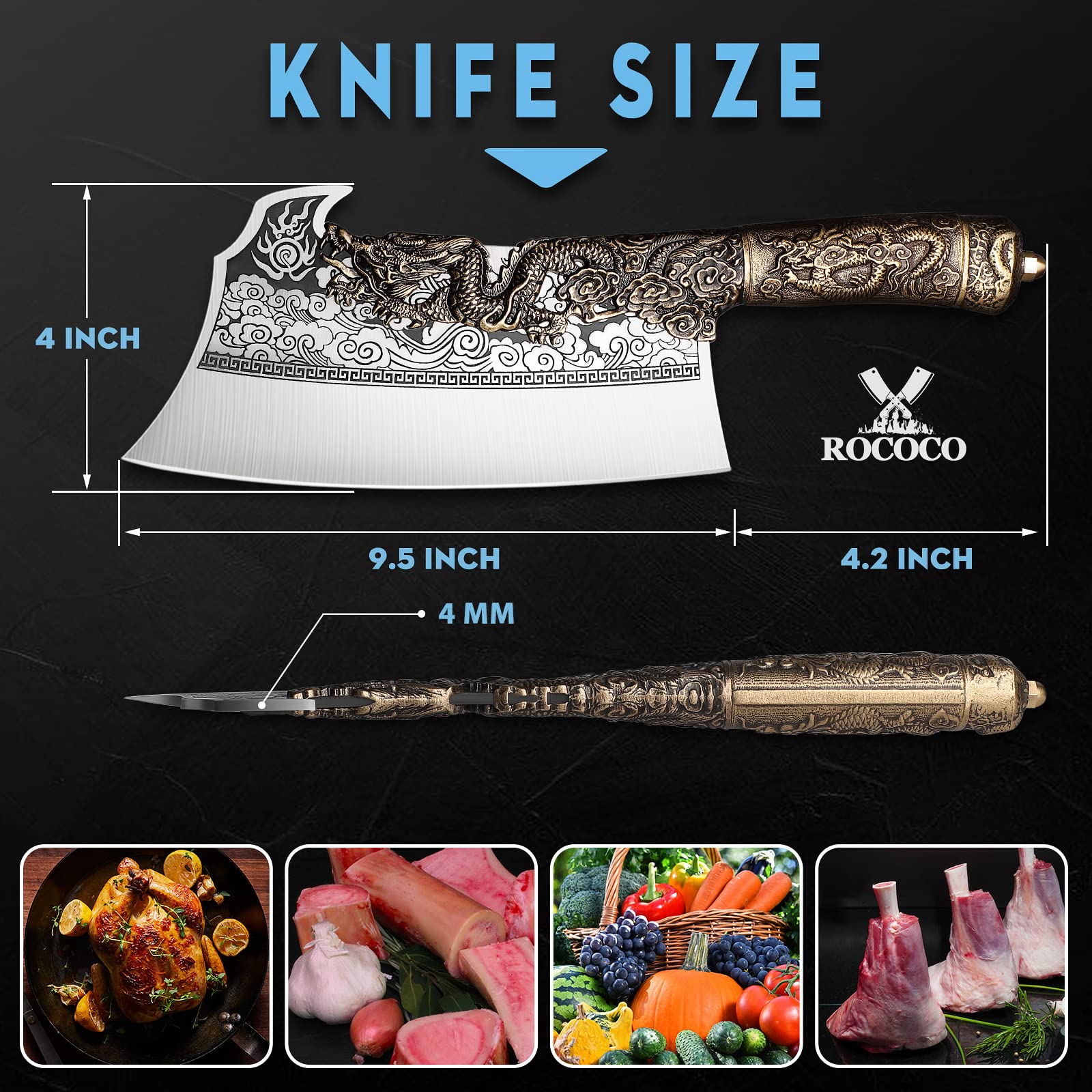 ROCOCO cuchillo carnicero peso pesado: ideal para cortar hueso y tejidos densos.