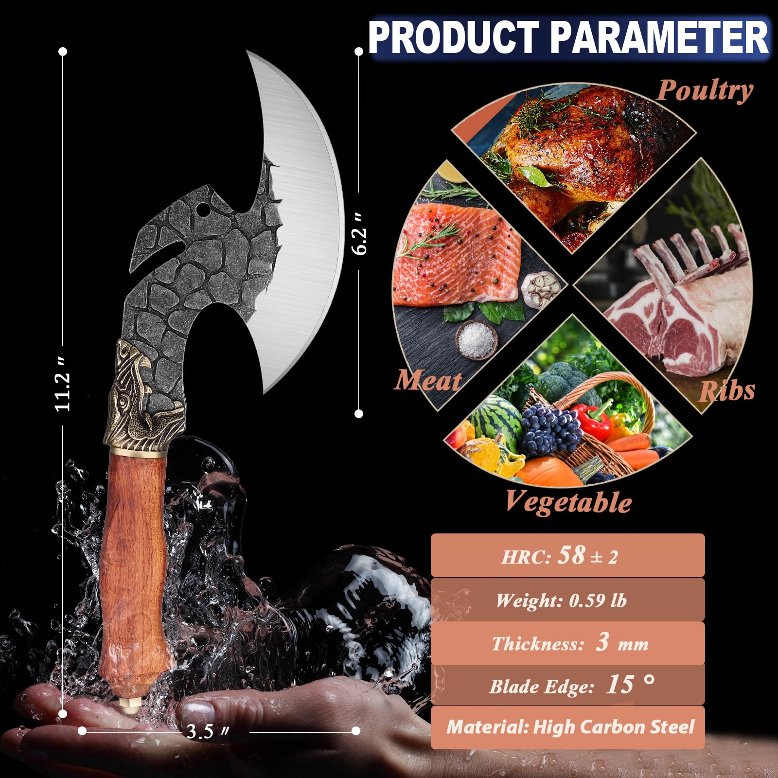 ROCOCO cuchillo vikingo con funda práctica para transporte seguro