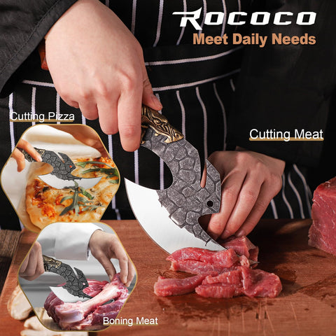 ROCOCO cuchillo vikingo hoja curva ergonómica para trocear carnes y verduras