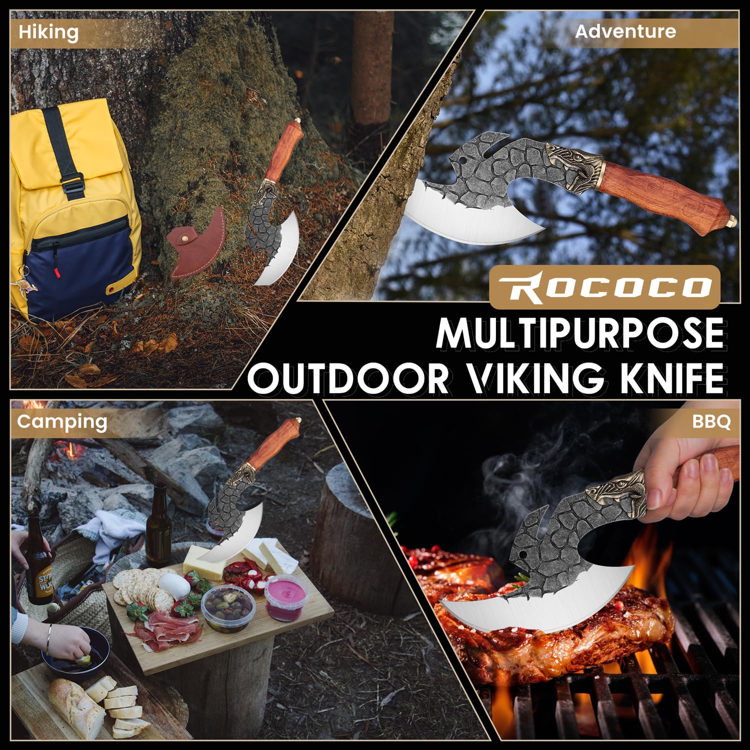 ROCOCO cuchillo vikingo ideal para uso exterior y camping