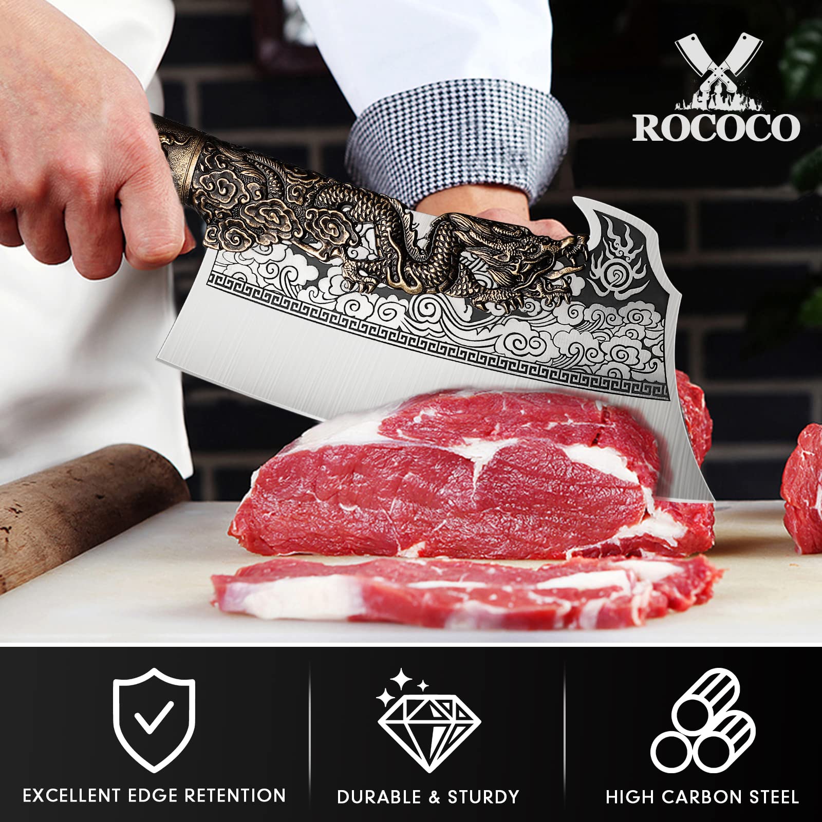 ROCOCO mango ergonómico con grabado: agarre cómodo, control seguro durante las operaciones.