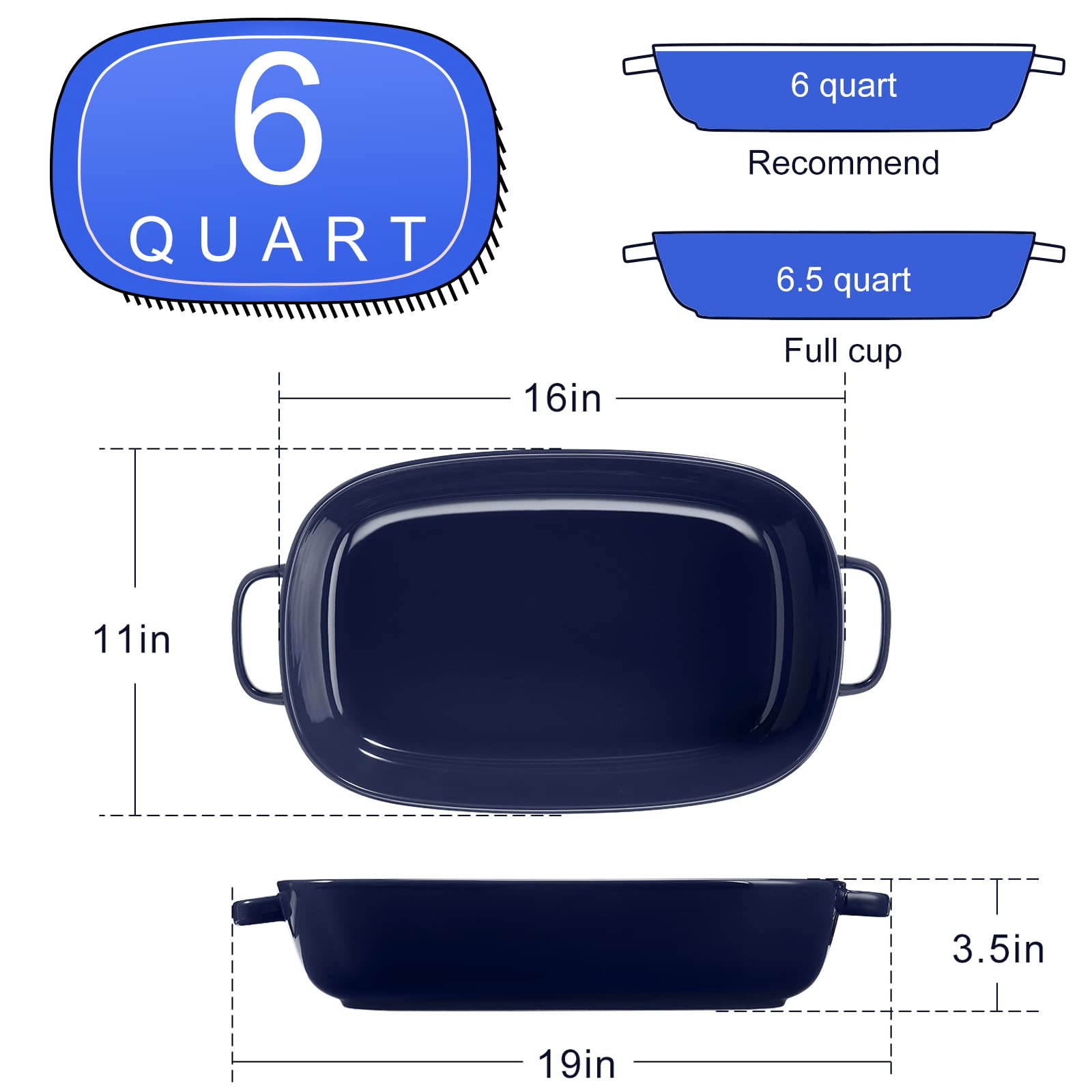 Roeveca, bandeja rectangular-16x11-azul, perfecta para lasaña y guisos.