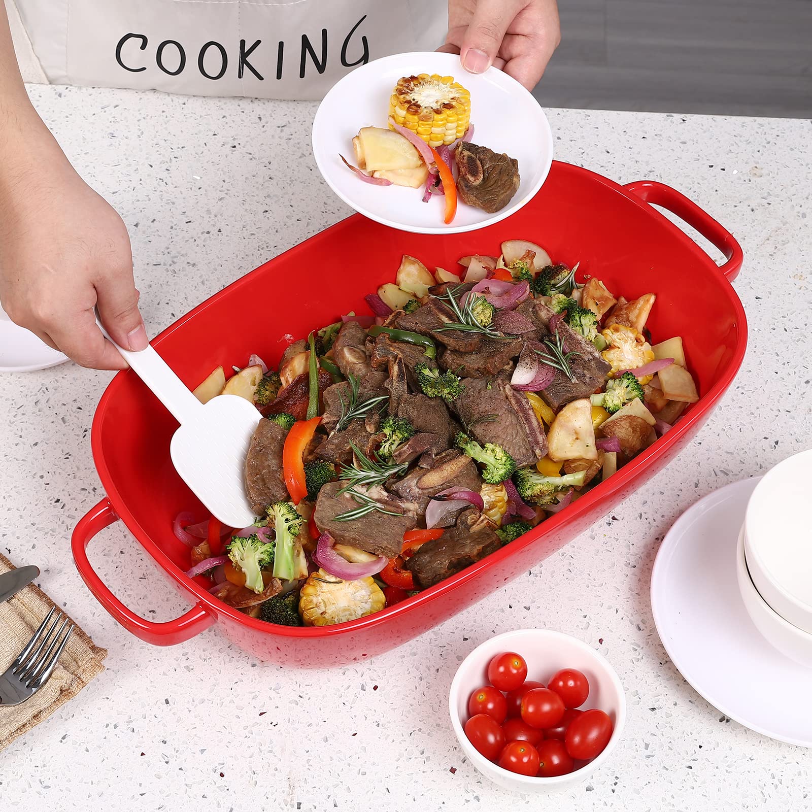 Bandeja cerámica Roeveca, 16x11 pulgadas, mantiene el calor de forma uniforme.