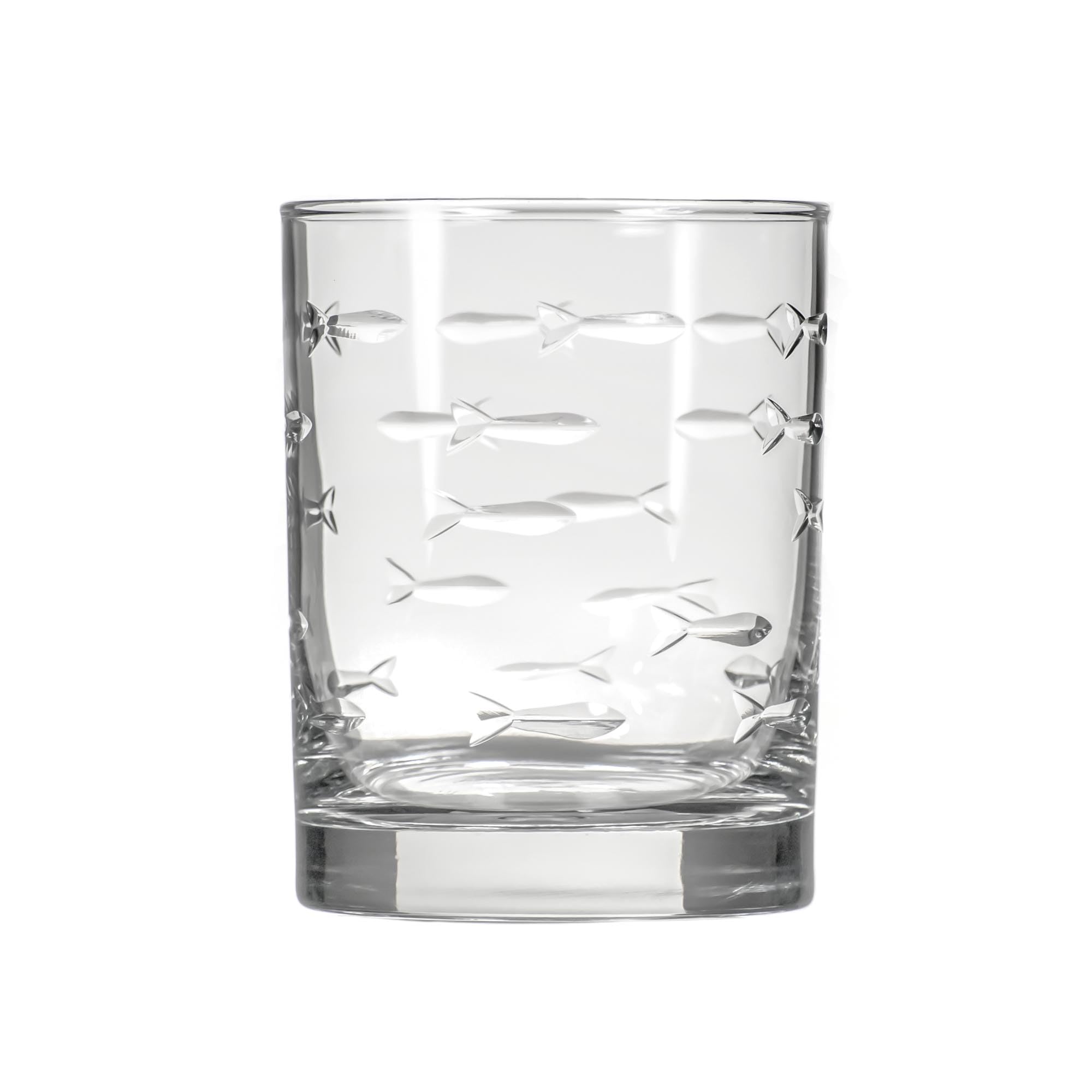 Vaso de 13 onzas Rolf Glass Escuela de Peces, grabado elegante para whisky