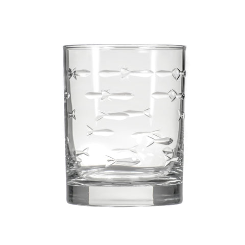 Vaso de 13 onzas Rolf Glass Escuela de Peces, grabado elegante para whisky