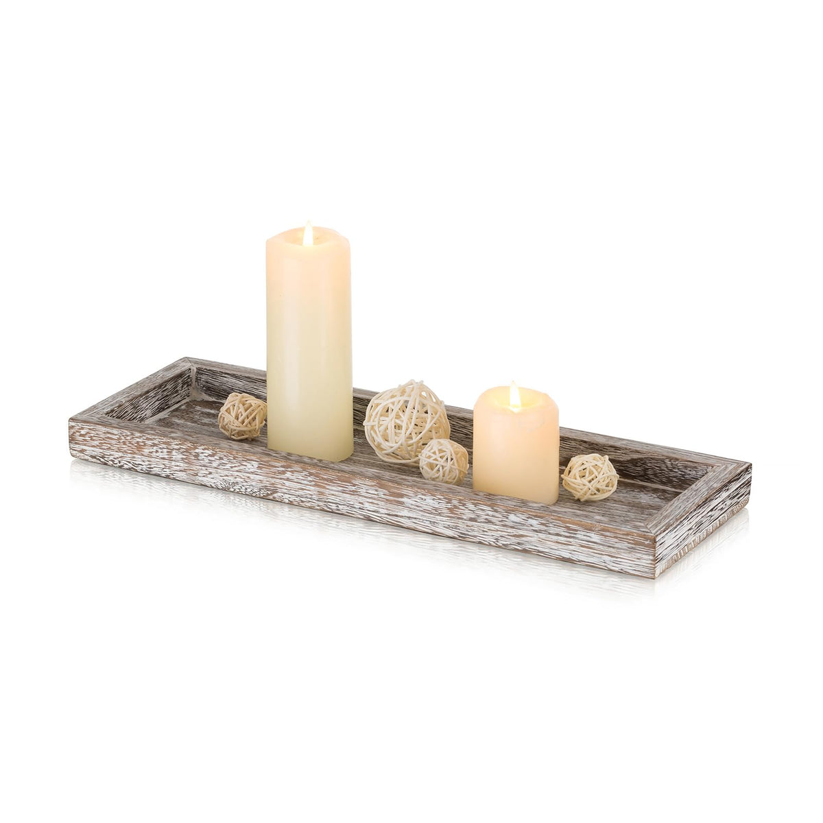 Romadedi bandeja vela madera rectangular con acabado blanqueado para centro de mesa