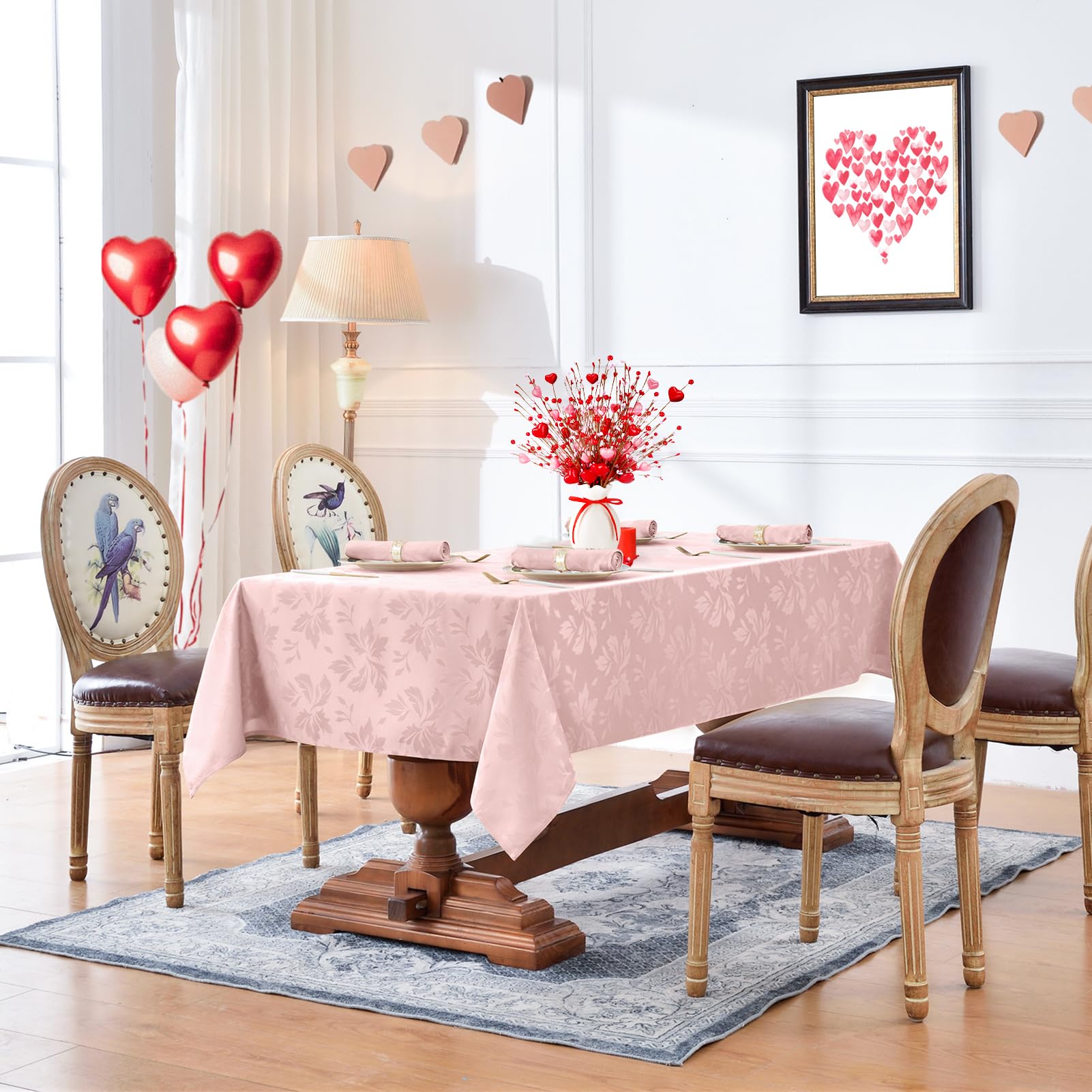 Mantel damasco floral Rosa Romanstile, protección contra manchas para eventos.