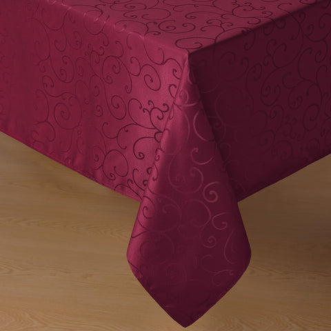 Mantel Romanstile jacquard navidad burdeos con damasco floral, ideal para cenas festivas.