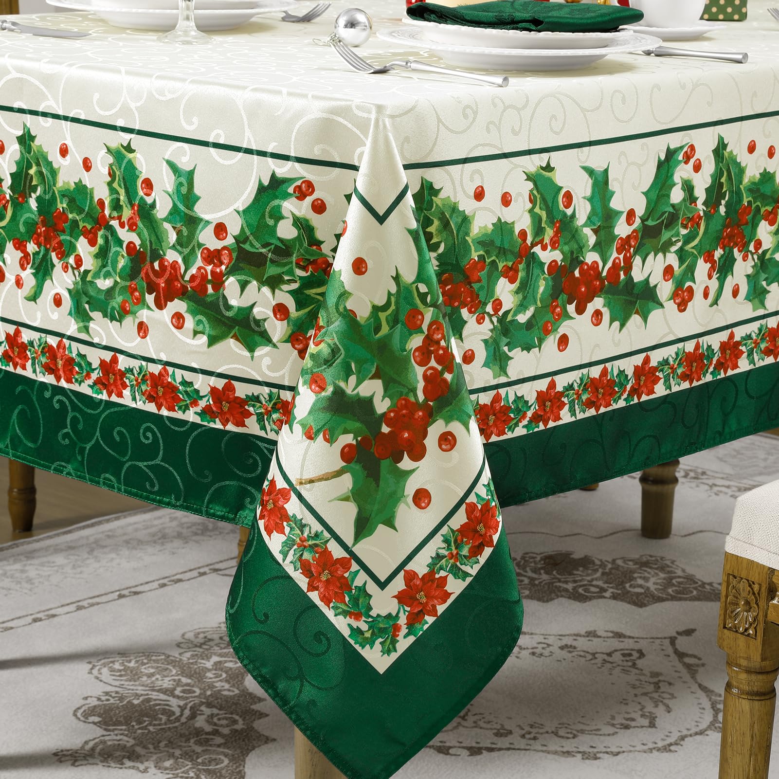 Romanstile mantel navideño para cenas familiares, agrega estilo a la mesa.