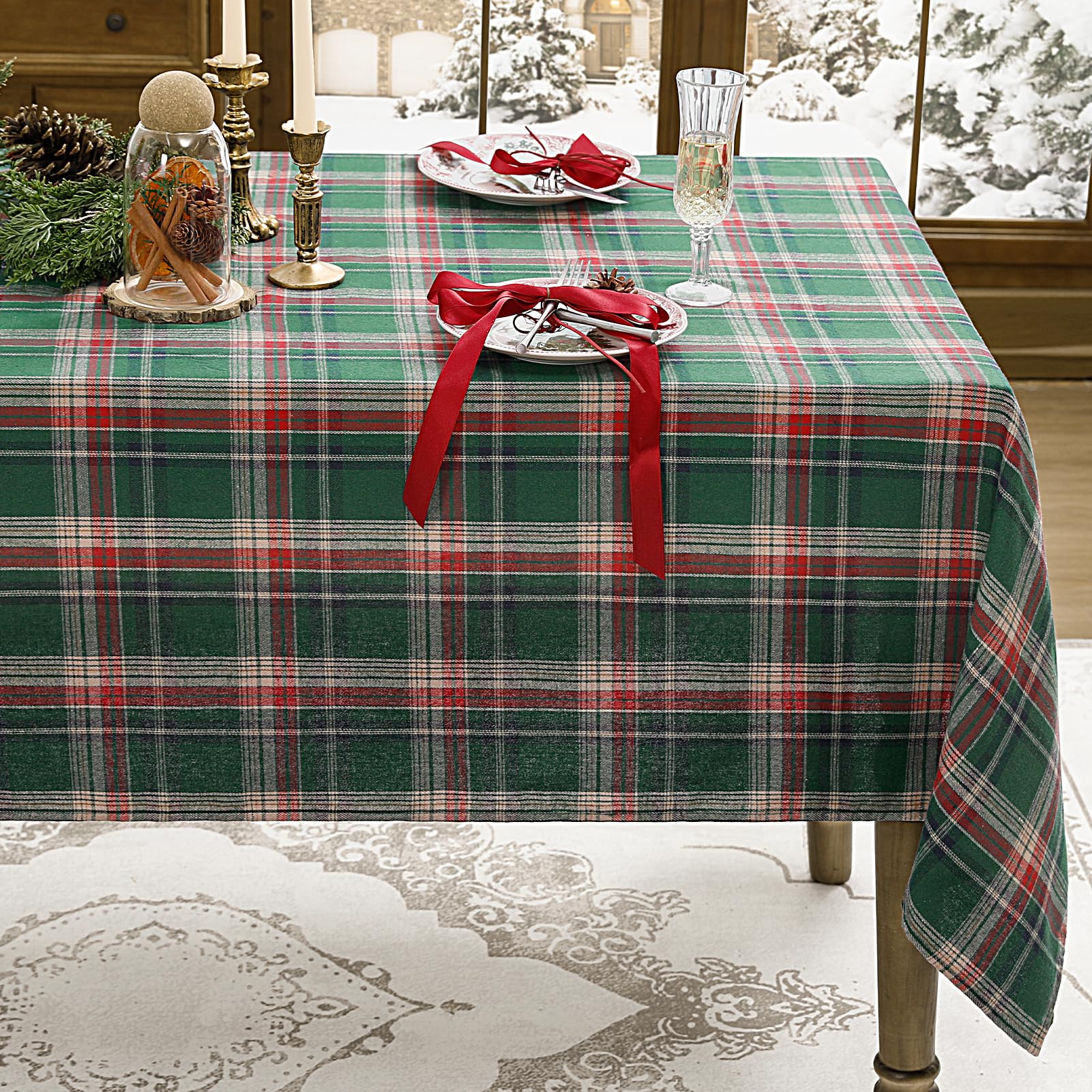 Romanstile mantel navideño a cuadros verdes 54x80 ideal para cenas festivas