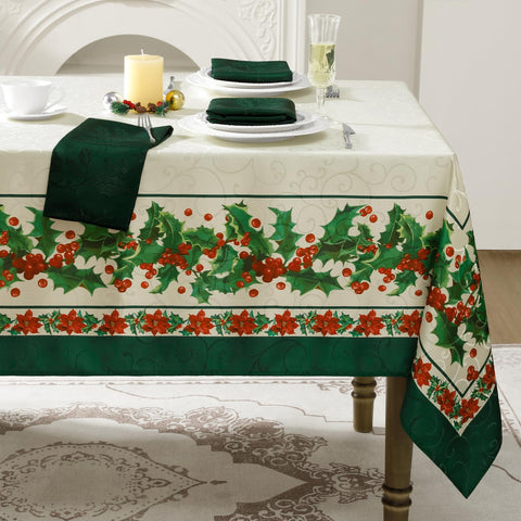 Romanstile mantel navideño jacquard rectangular, ideal para cenas festivas en casa.