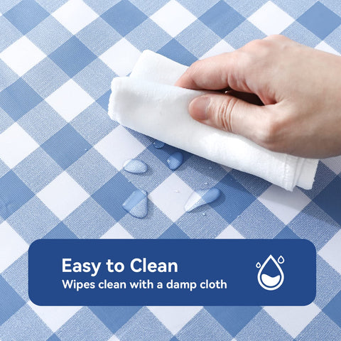 Mantel vinilo gingham azul romanstile, perfecto para picnic exterior.