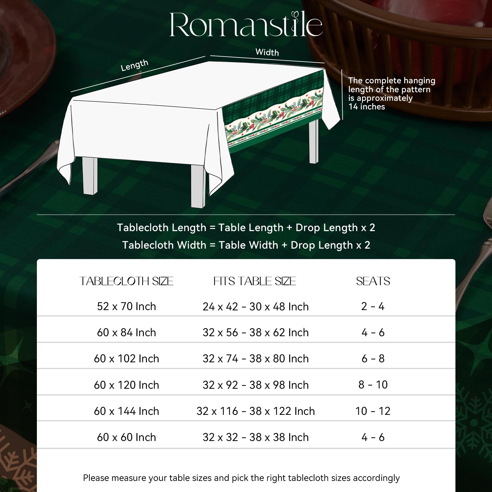 Secado en secadora baja mantiene la apariencia del mantel Romanstile.