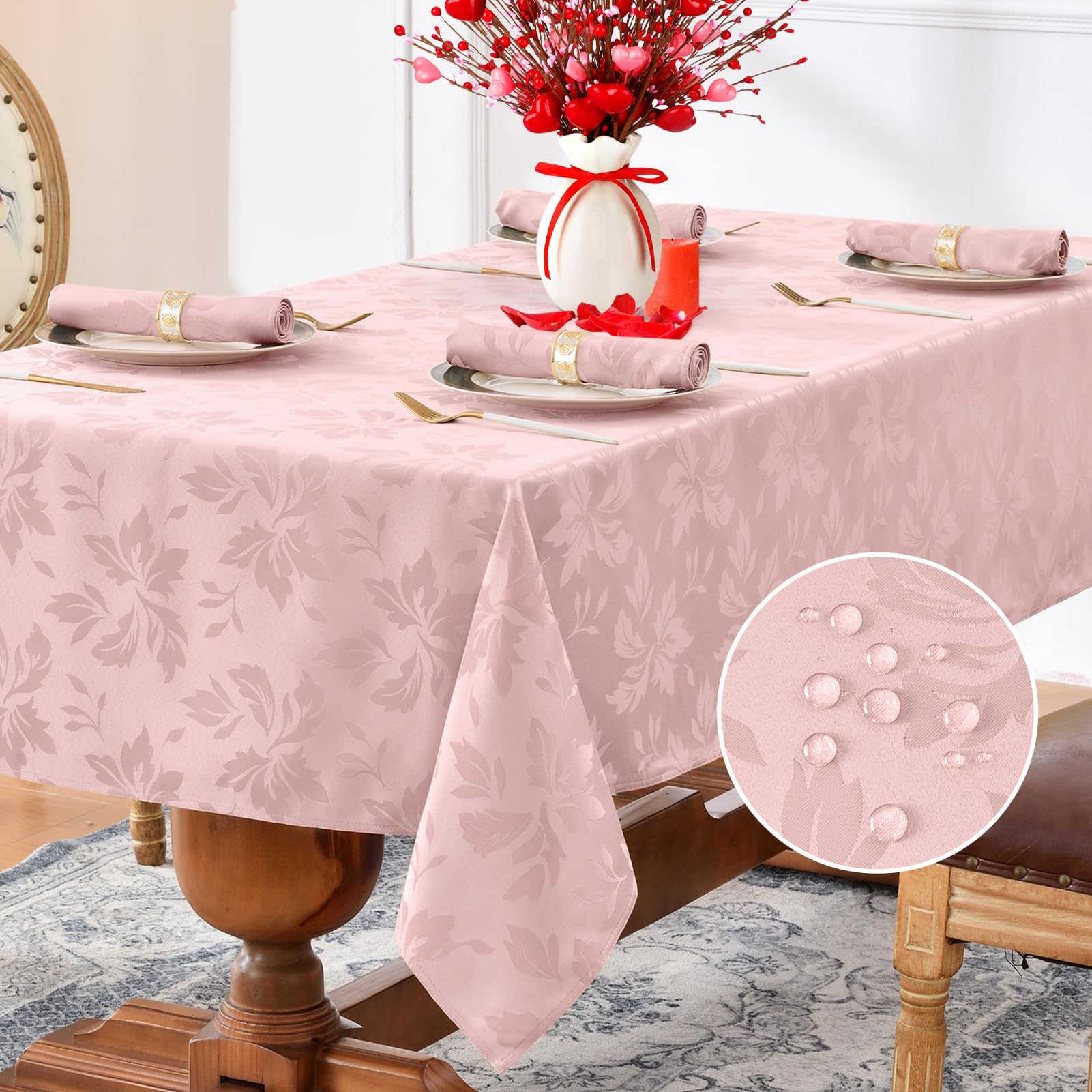 Mantel Romanstile Valentine jacquard rectangular, diseño floral elegante para cenas formales.